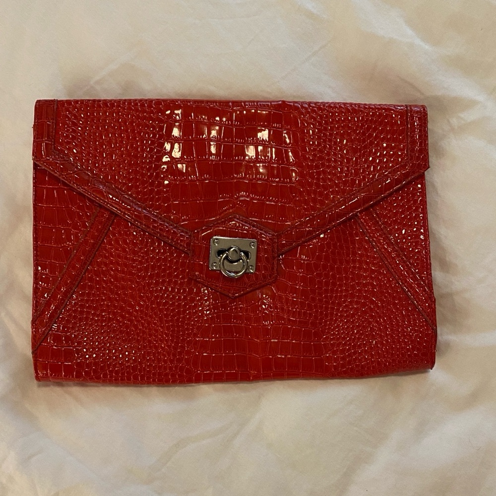 Red Faux Croc Large Clutch Purse